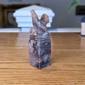Vintage Chinese Carved Soapstone Rooster Seal Stamp - "Mary Jean" Name Chop 3.25